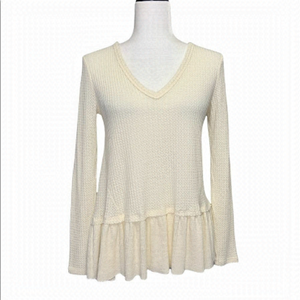Eri + ALI Anthropologie Long Sleeve Knit V Neck Ivory